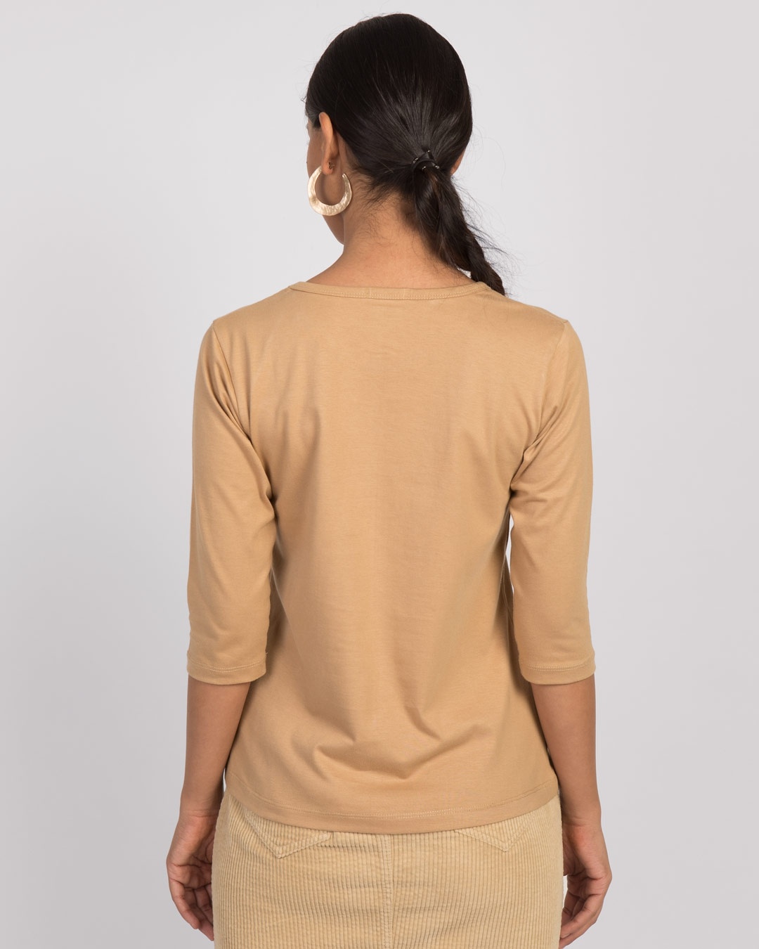 Shop Pastel Beige Round Neck 3/4th Sleeve T-Shirt-Design