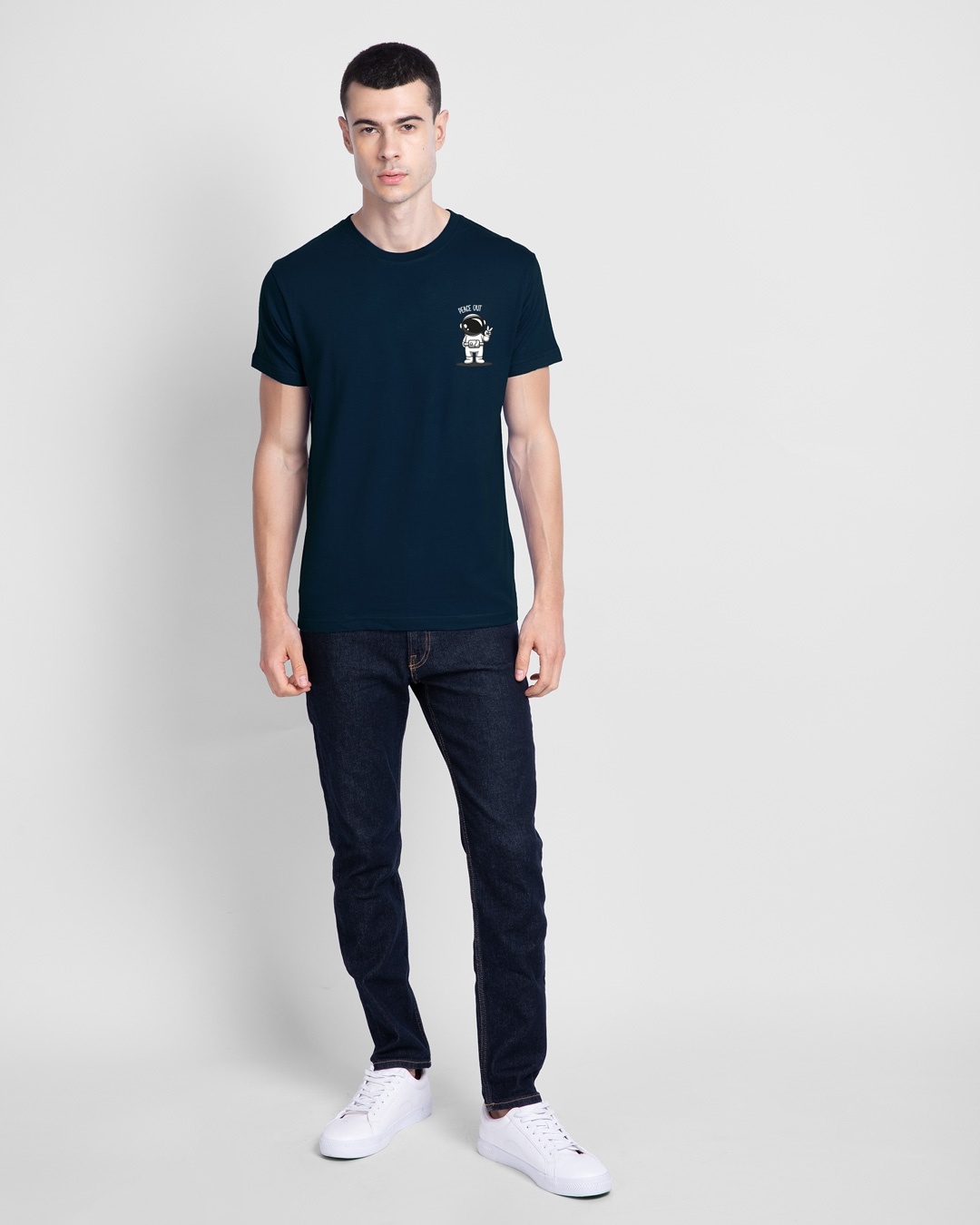 Shop Peace Out Astronaut Half Sleeve T-Shirt Navy Blue-Design