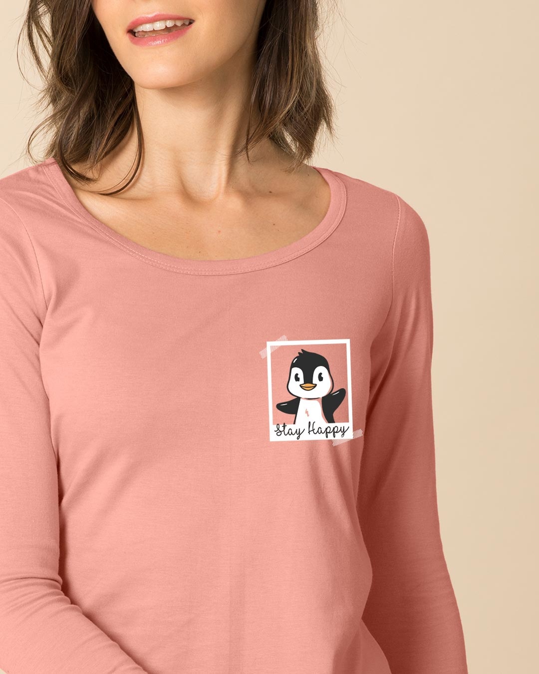 Shop Penguin Polaroid Scoop Neck Full Sleeve T-Shirt-Front
