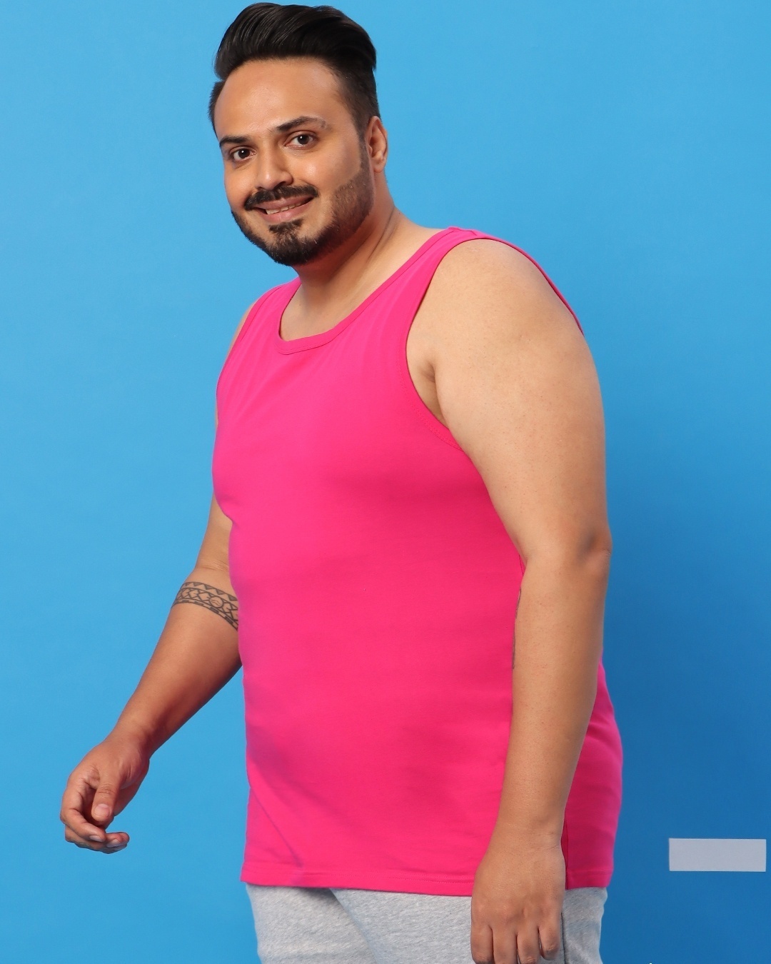 Shop Peppy Pink Plus Size Round Neck Vest-Back