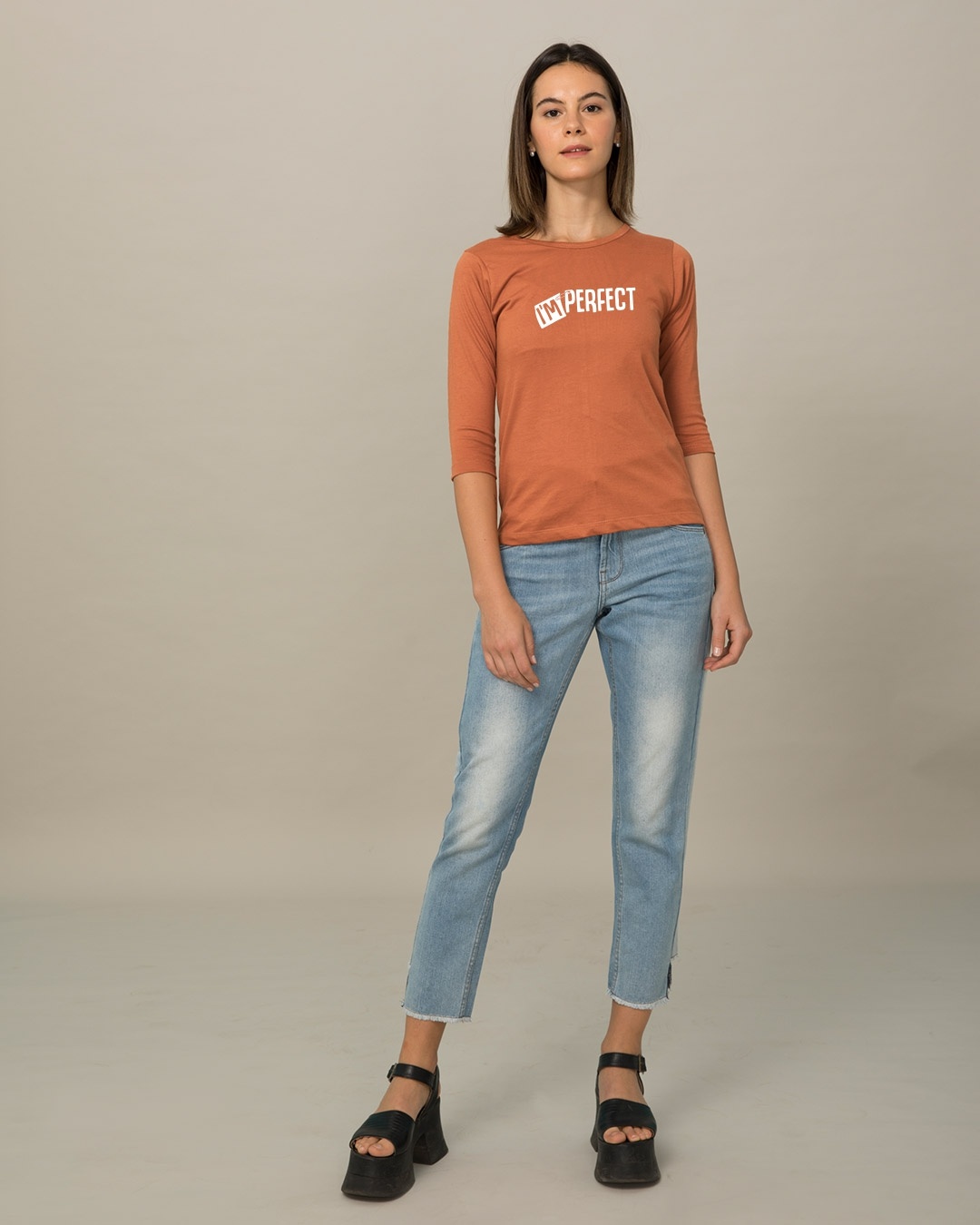 Shop Perfect Round Neck 3/4th Sleeve T-Shirt-Full