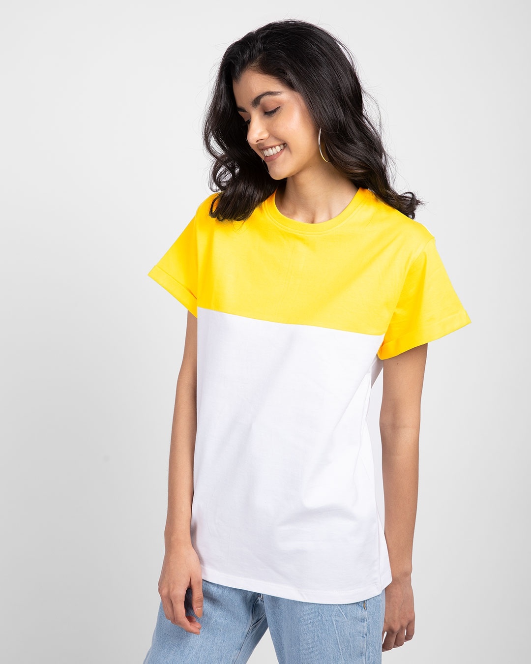 Shop Pineapple Yellow- White Color Block Boyfriend T-shirt-Back