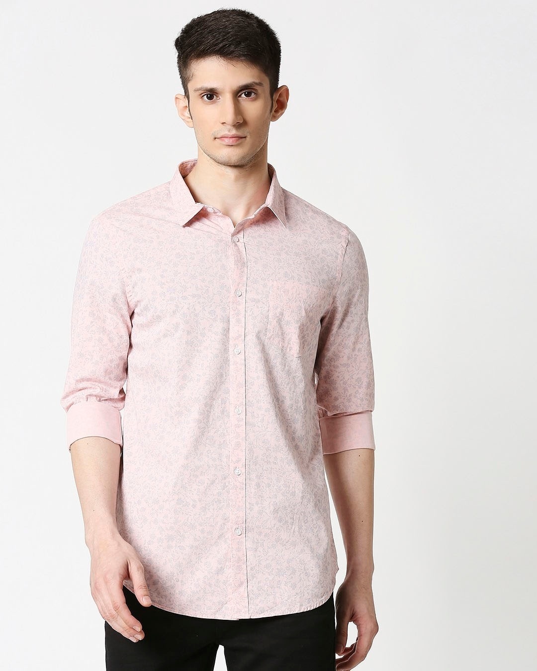 Shop Pink Blue Cotton Melange Shirt-Back