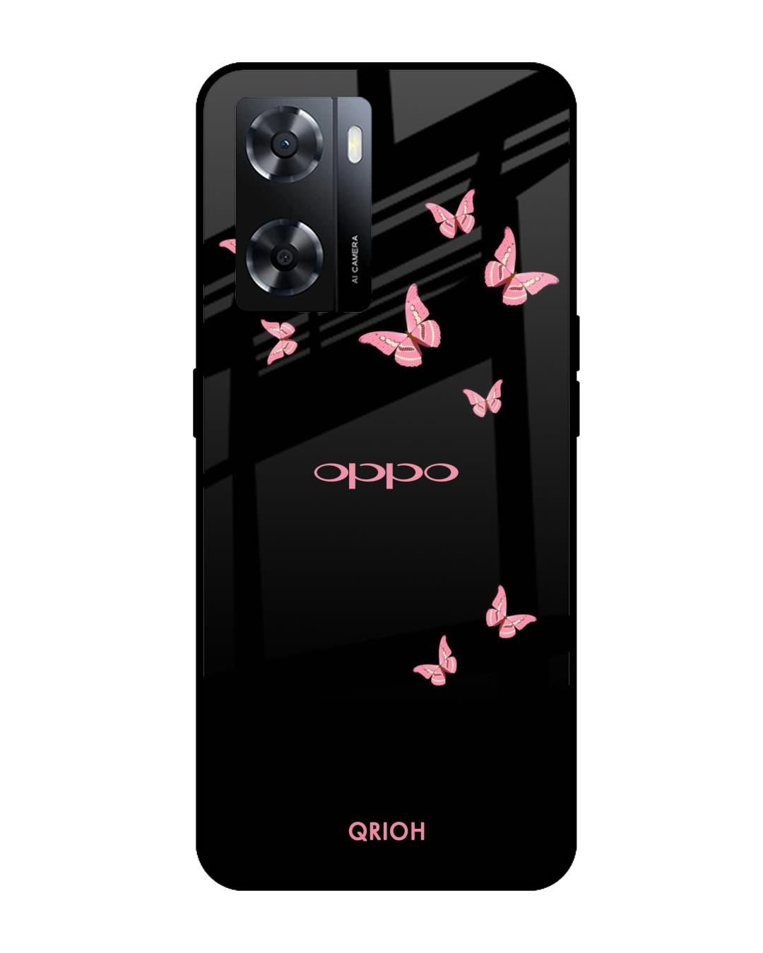 Shop Pink Butterfly Printed Premium Glass Cover for Oppo A57 4G (Shock Proof, Scratch Resistant)-Front