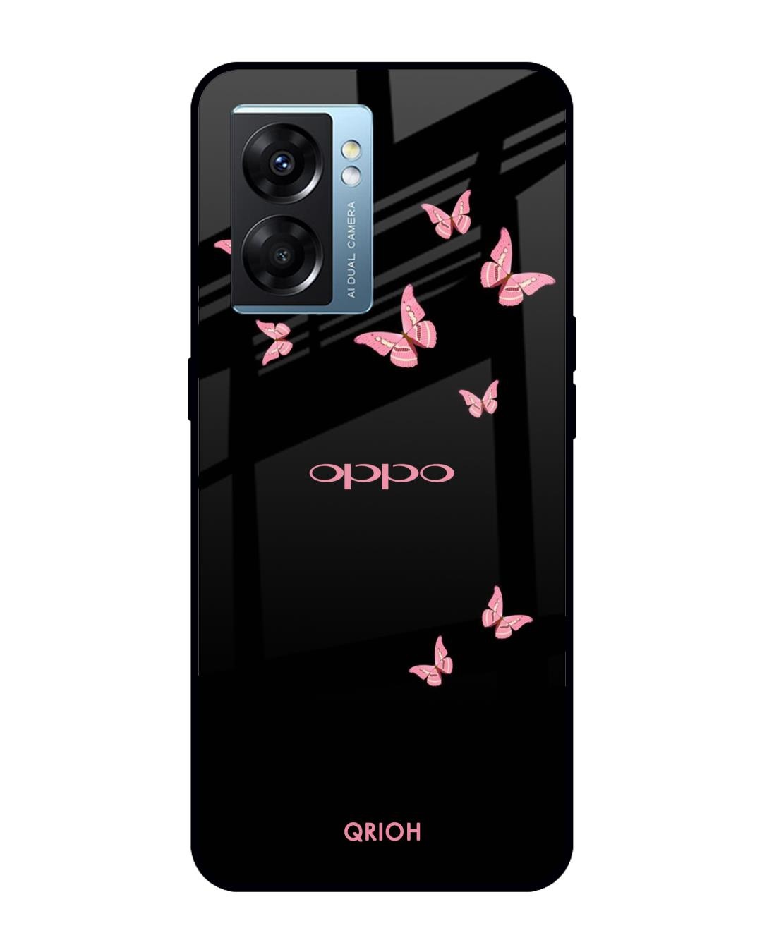 Shop Pink Butterfly Printed Premium Glass Cover for Oppo K10 5G (Shock Proof, Scratch Resistant)-Front