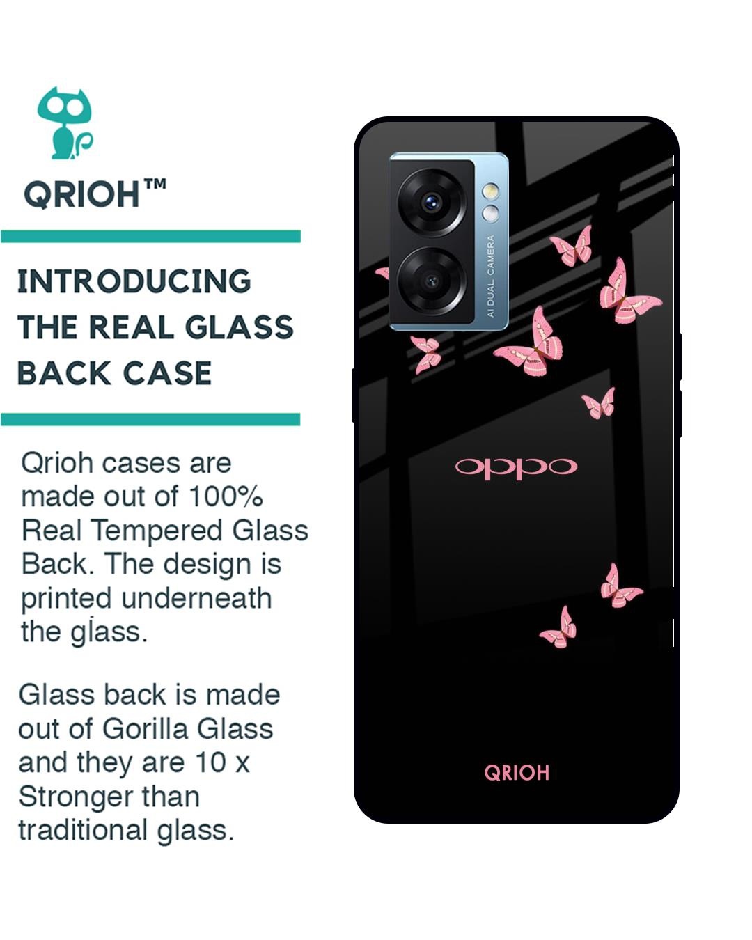 Shop Pink Butterfly Printed Premium Glass Cover for Oppo K10 5G (Shock Proof, Scratch Resistant)-Back
