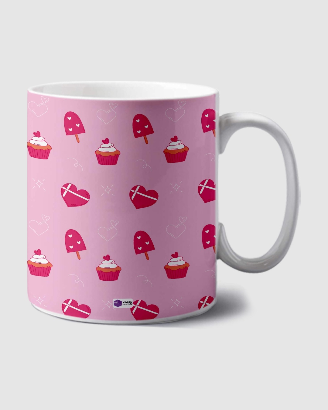 Shop Pink Heart and Cup Cake Printed Valentine Mug-Back