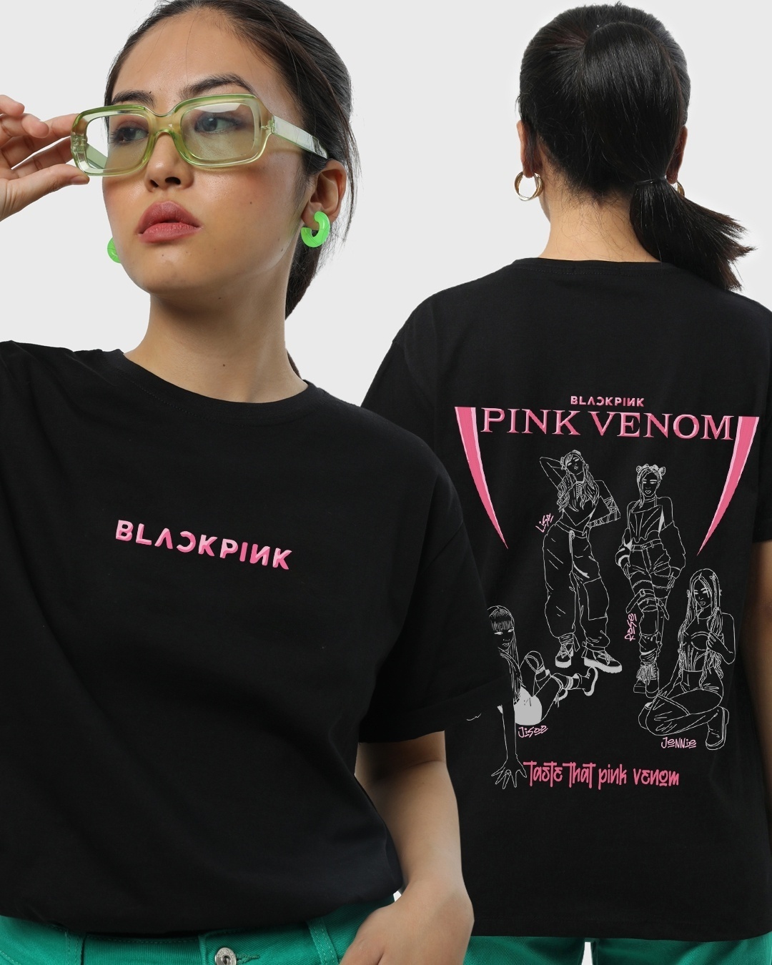 Shop Women's Black Pink Venom Graphic Printed Boyfriend T-shirt-Front