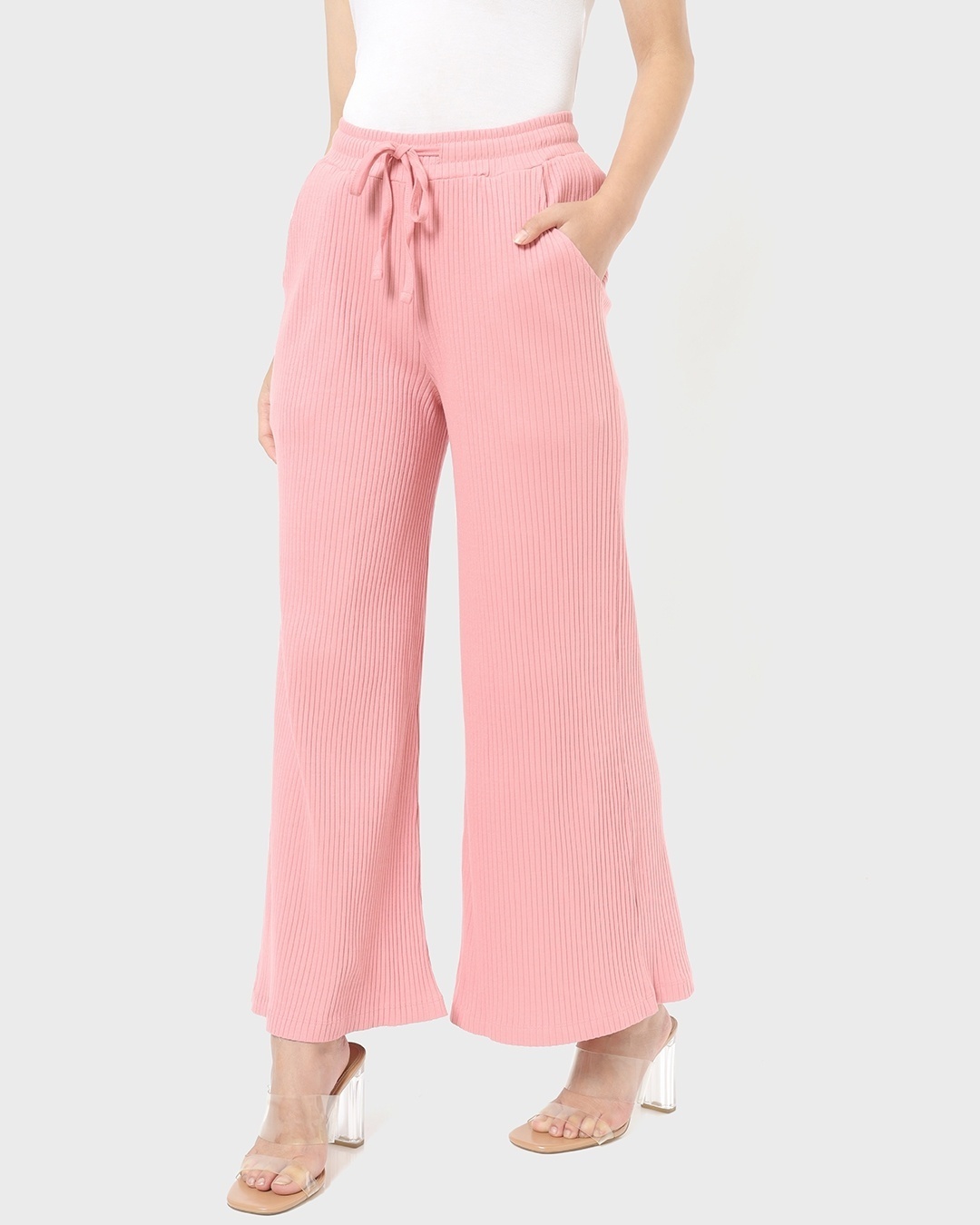 Shop Pink Wide leeged Casual Pants-Front