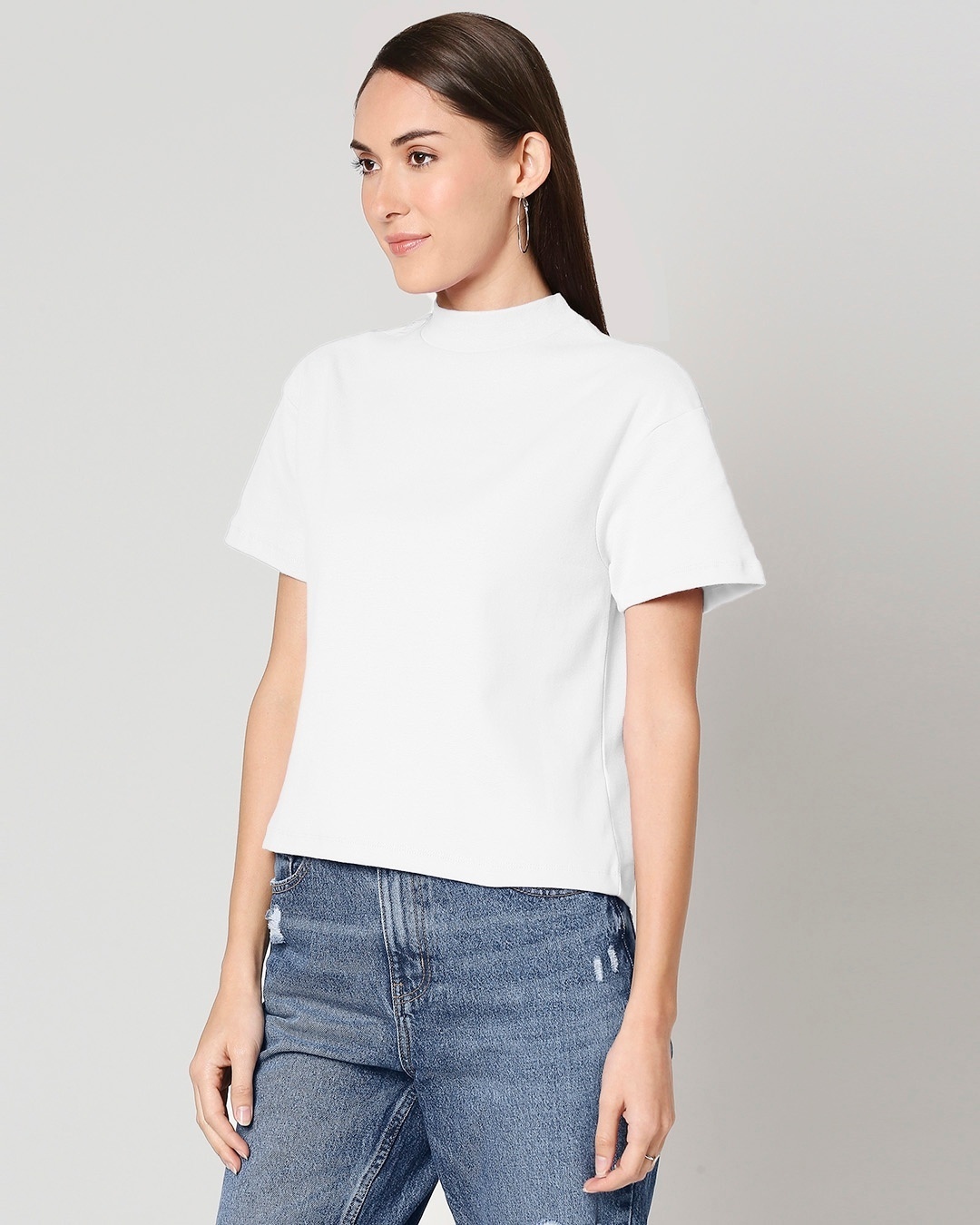 Shop Plain Half Sleeves Turtle Neck T-Shirt-Back