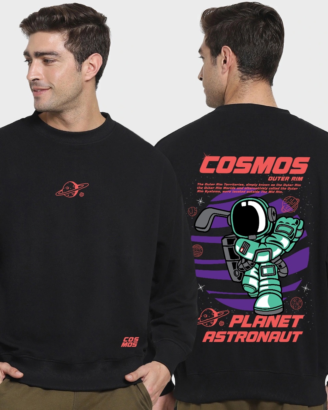 Shop Men's Black Planet Astronaut Graphic Printed Oversized Sweatshirt-Front