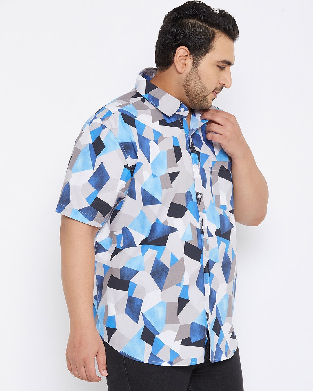 Shop Plus Size Men's Stylish Graphic Design Half Sleeve Casual Shirt-Design