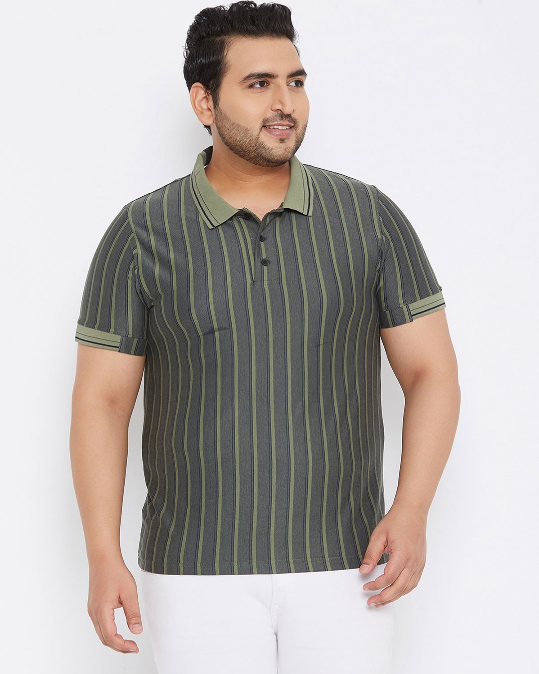 Shop Plus Size Men's Stylish Striped Half Sleeve Casual T-Shirt-Design