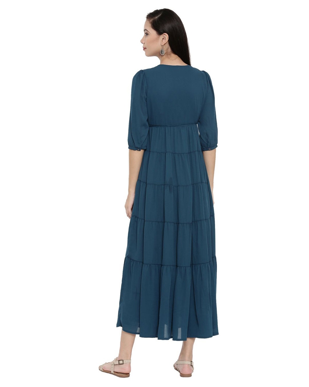 Shop Prussian Blue Tiered Maxi Dress For Women's