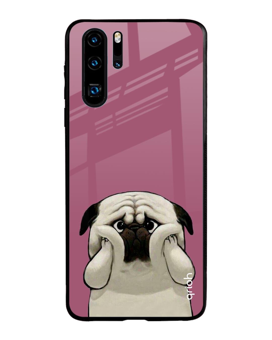 Shop Pug Face Printed Premium Glass Cover For Huawei P30 Pro (Impact Resistant, Matte Finish)-Front