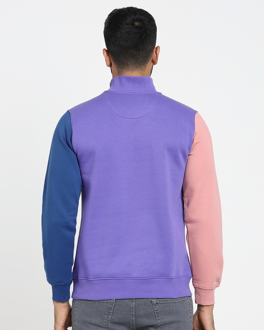 Buy Purple Opulence Contrast Sleeve Half Zipper Sweatshirt for Men ...
