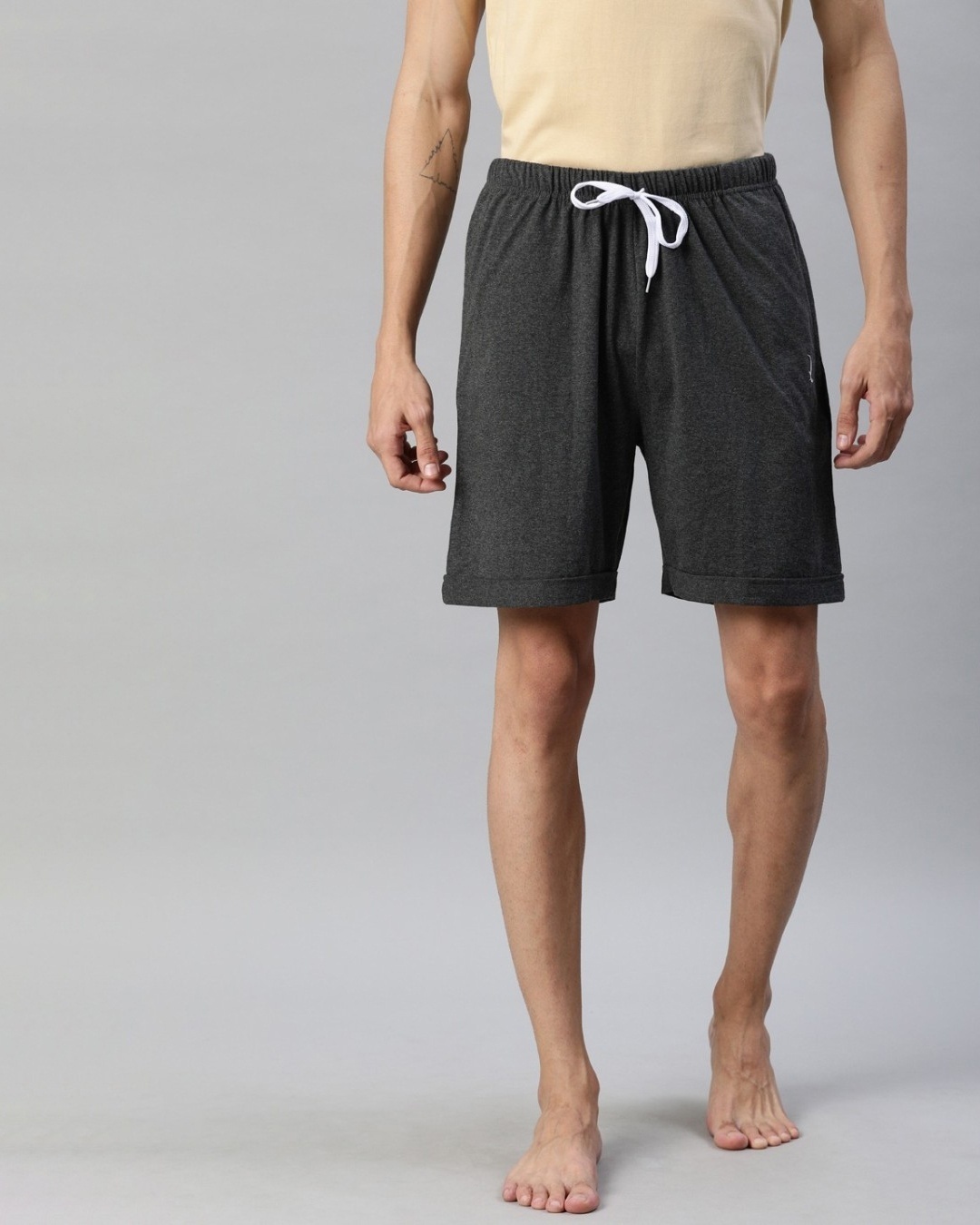 Shop Grey Solid Shorts-Front