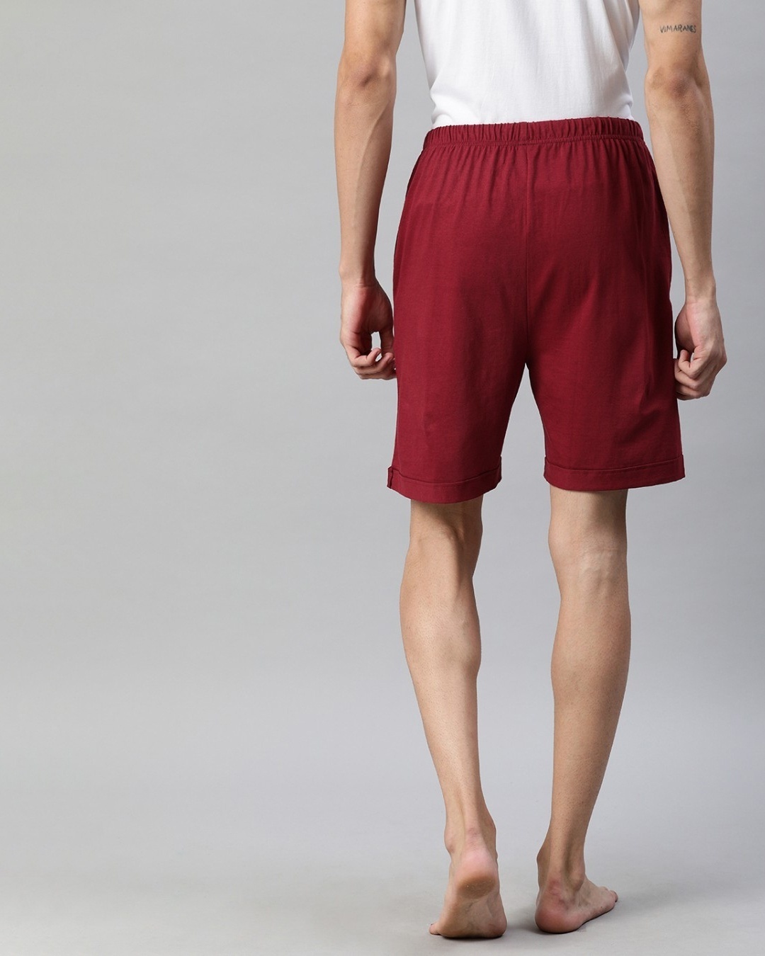 Shop Maroon Solid Shorts-Back
