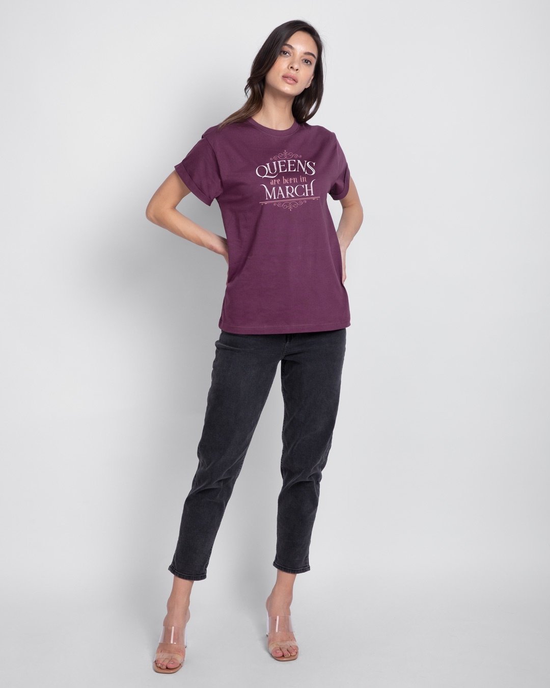 Shop Queens Are Born  Boyfriend T-Shirt  Deep Purple-Design