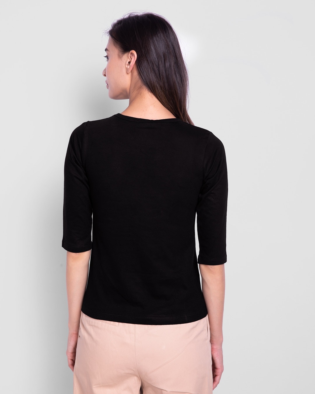 Shop Rare AF Round Neck 3/4 Sleeve T-Shirt Black-Design