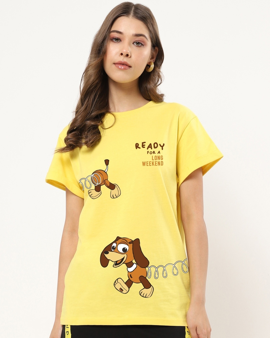 Shop Women's Yellow Ready For A Long Weekend Graphic Printed Boyfriend T-shirt-Front