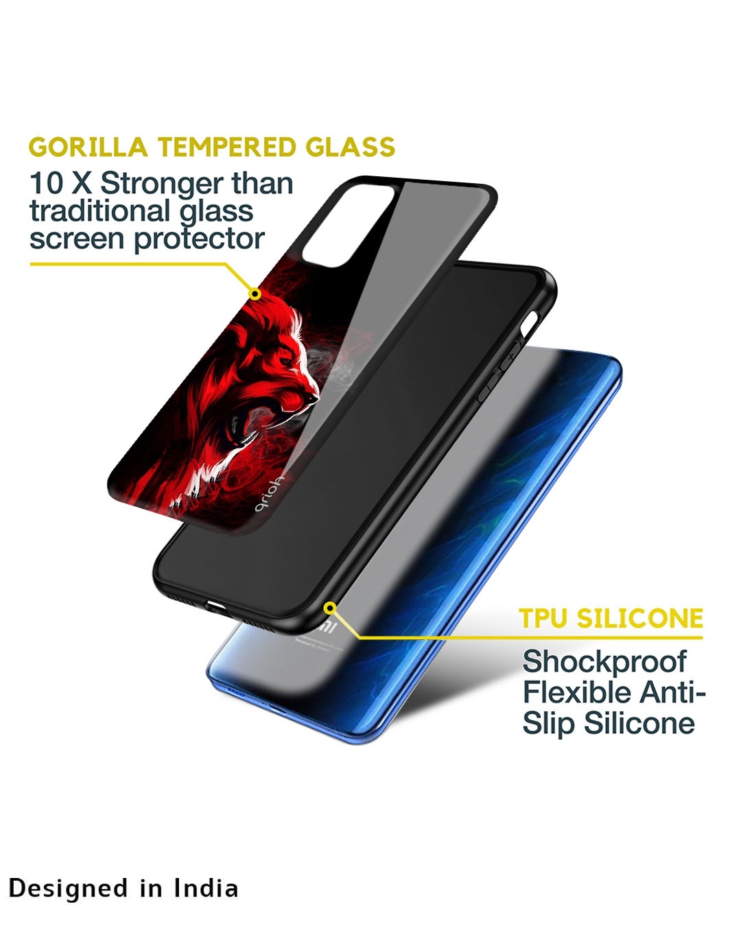 Shop Red Angry Lion Printed Premium Glass Case for Redmi Note 11 SE (Shock Proof,Scratch Resistant)-Design