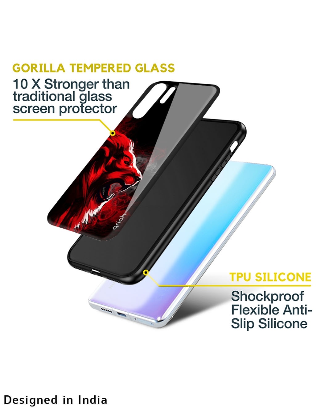 Shop Red Angry Lion Printed Premium Glass Cover For Mi 11 Lite NE 5G (Impact Resistant, Matte Finish)-Design
