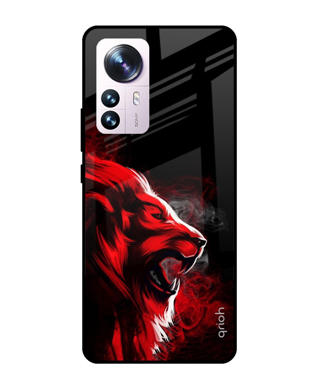 Shop Red Angry Lion Printed Premium Glass Cover For Mi 12 Pro 5G (Impact Resistant, Matte Finish)-Front