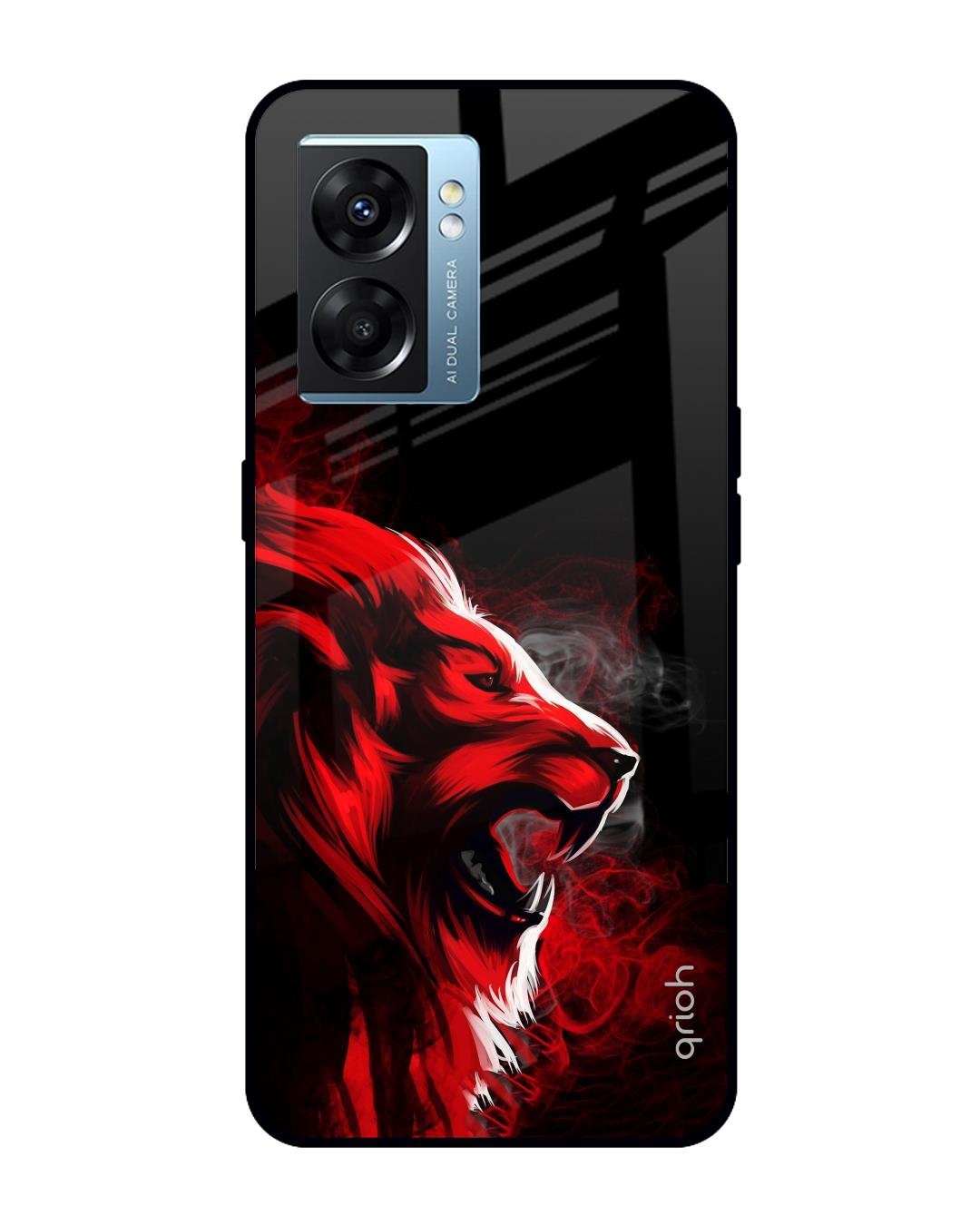 Shop Red Angry Lion Printed Premium Glass Cover for Oppo K10 5G (Shock Proof, Scratch Resistant)-Front