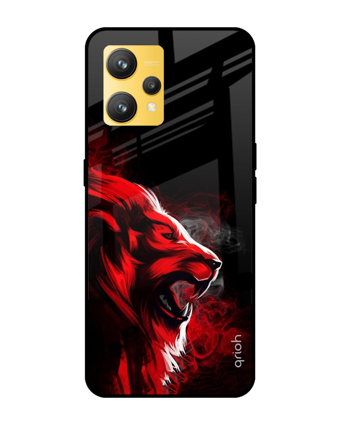 Shop Red Angry Lion Printed Premium Glass Cover for Realme 9 4G (Shock Proof, Scratch Resistant)-Front