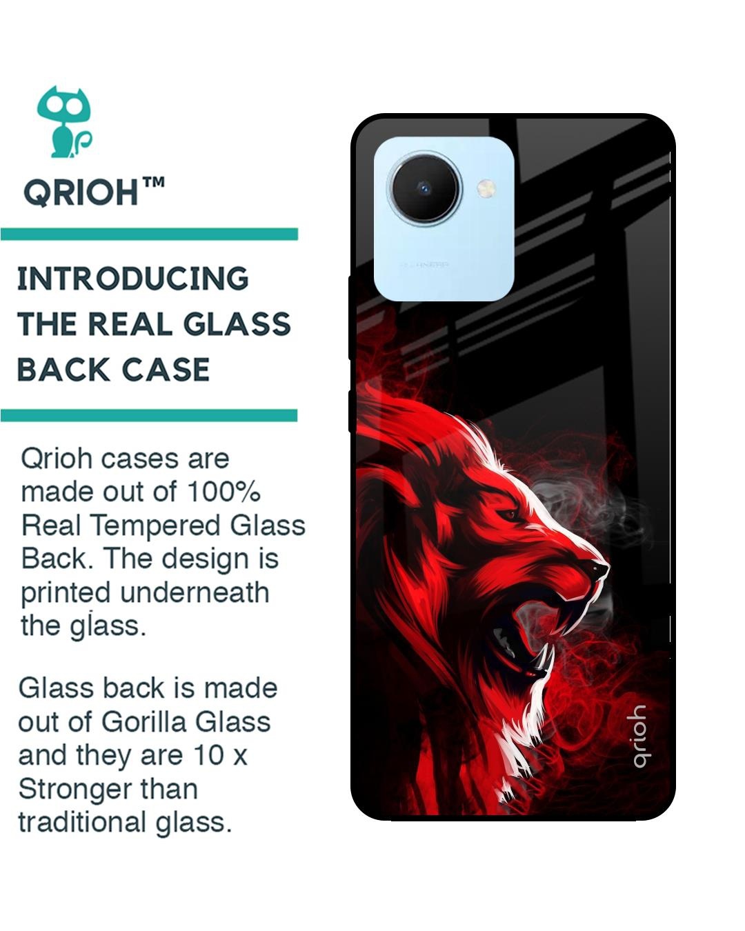 Shop Red Angry Lion Printed Premium Glass Cover for Realme C30 (Shock Proof, Scratch Resistant)-Back