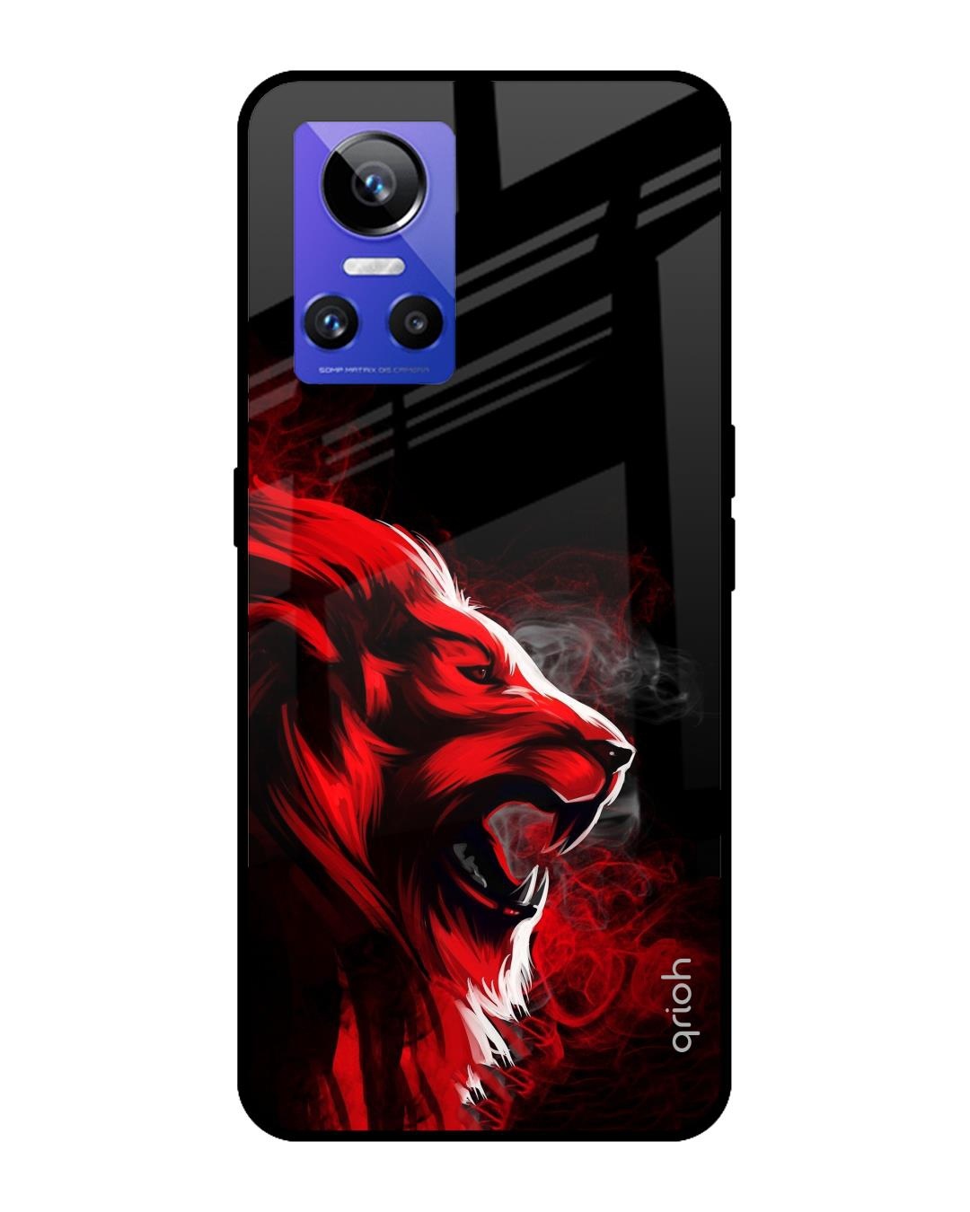 Shop Red Angry Lion Printed Premium Glass Cover for Realme GT Neo 3 (Shock Proof, Scratch Resistant)-Front