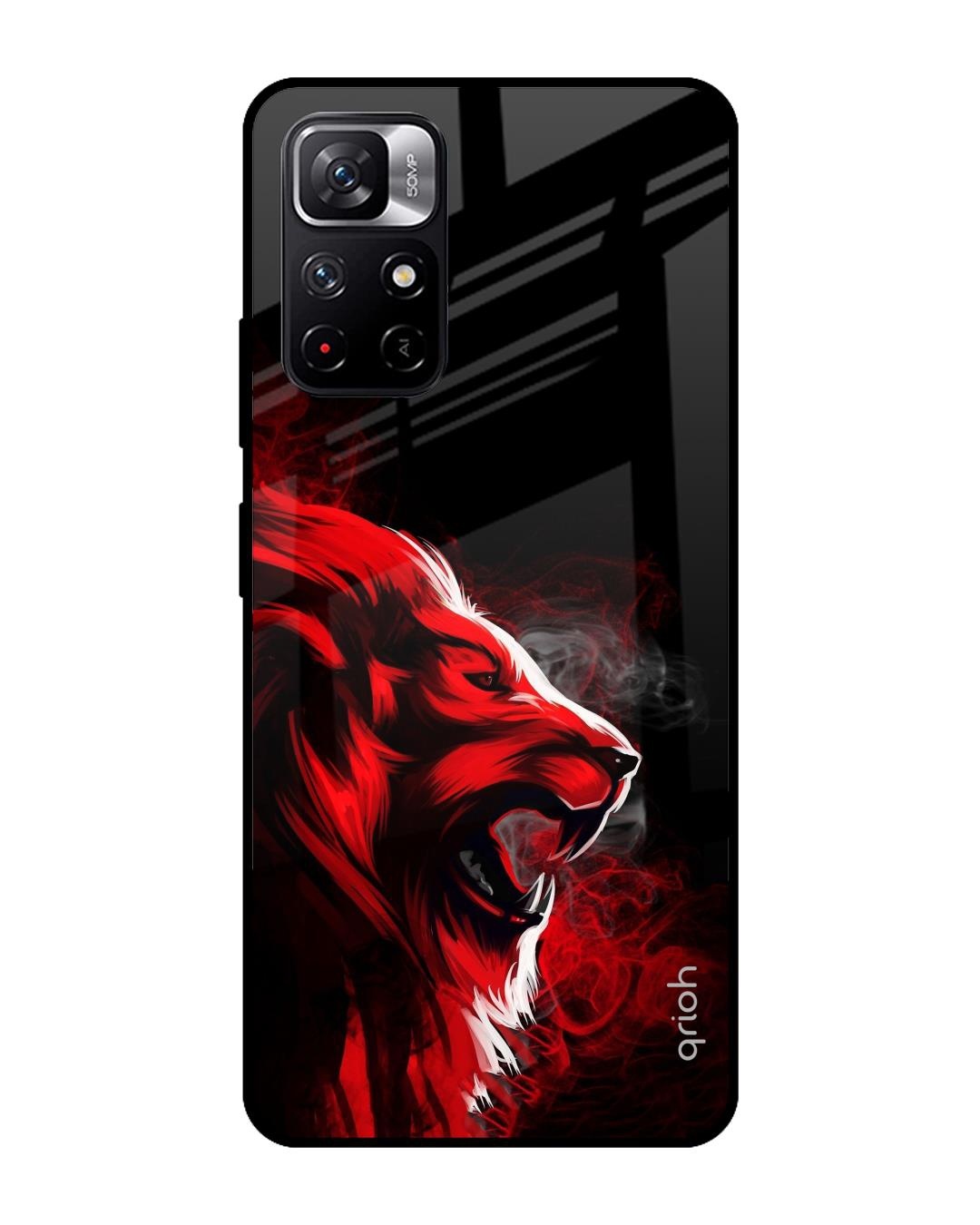Shop Red Angry Lion Printed Premium Glass Cover For Redmi Note 11T 5G (Impact Resistant, Matte Finish)-Front