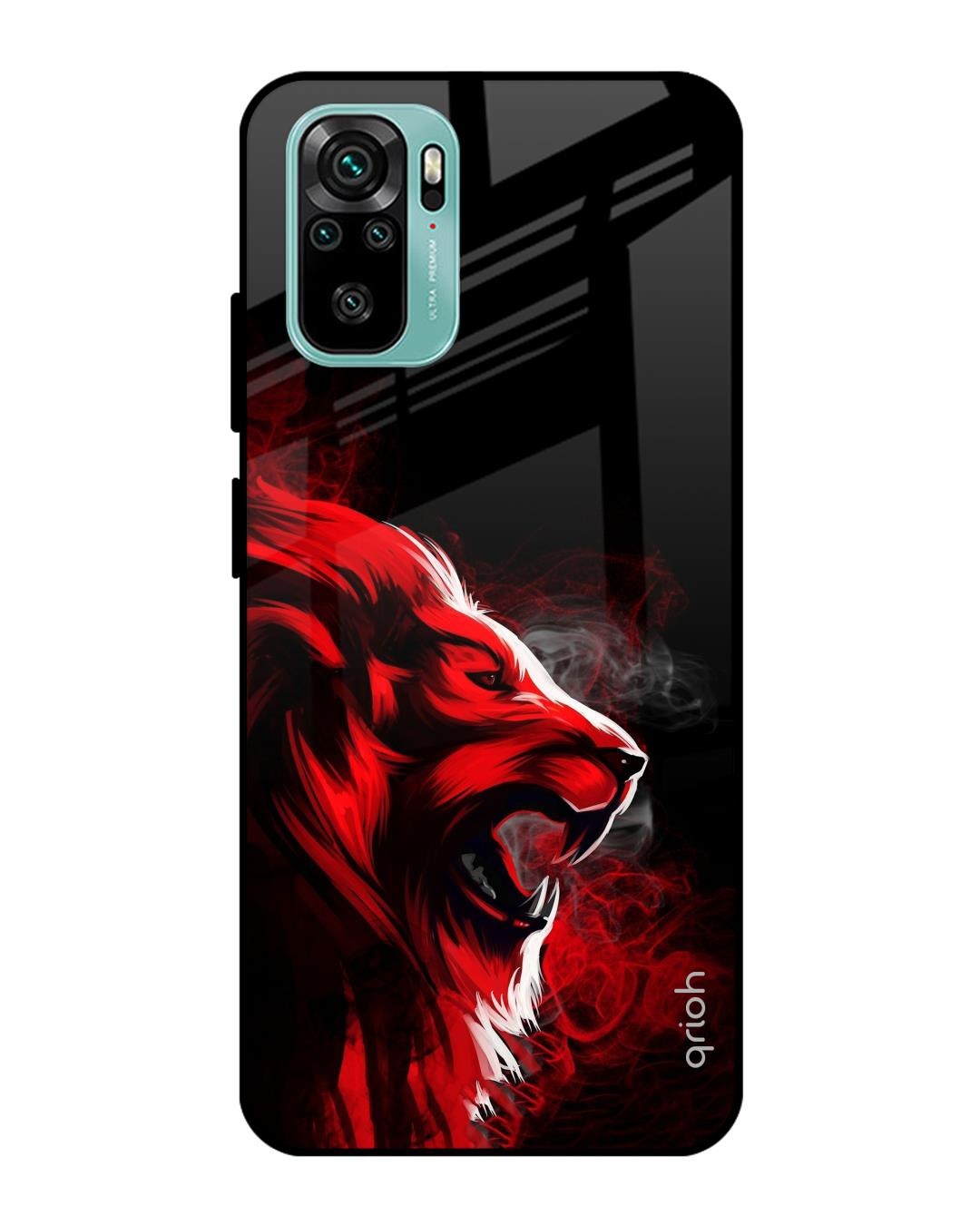 Shop Red Angry Lion Printed Premium Glass Cover For Xiaomi Redmi Note 10S(Impact Resistant, Matte Finish)-Front