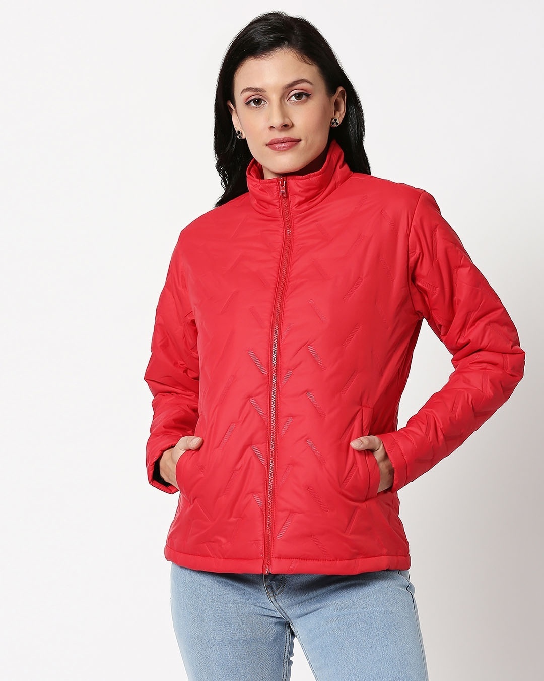 Shop Red Embossed Puffer Jacket-Back