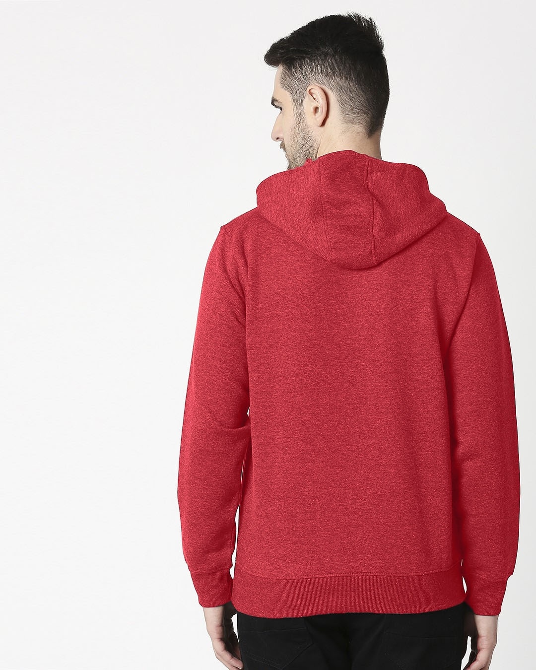 Shop Red Melange Stylised Zip Panel Hoodie Sweatshirt-Full