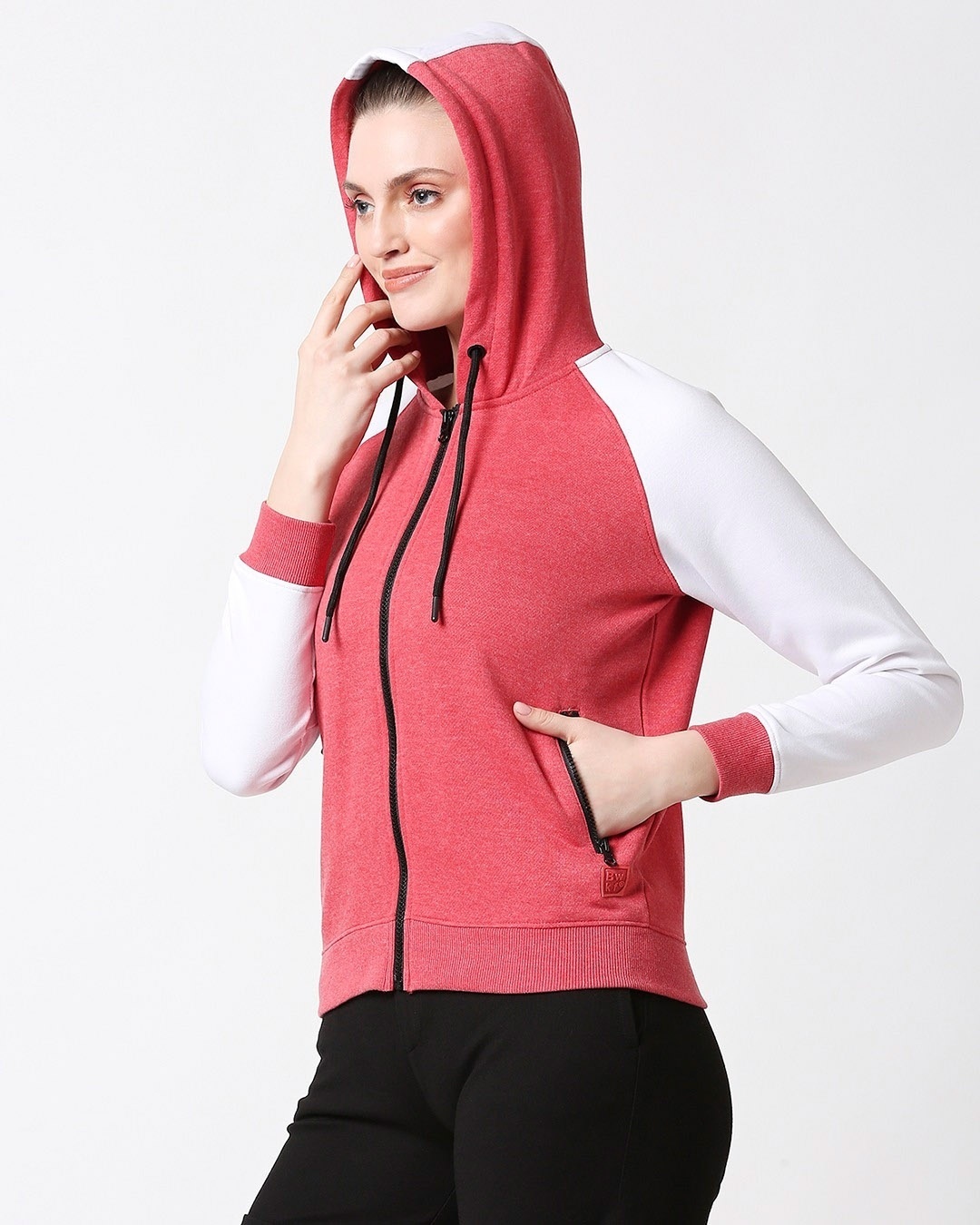 Shop Women's Red & White Zipper Hoodie-Design