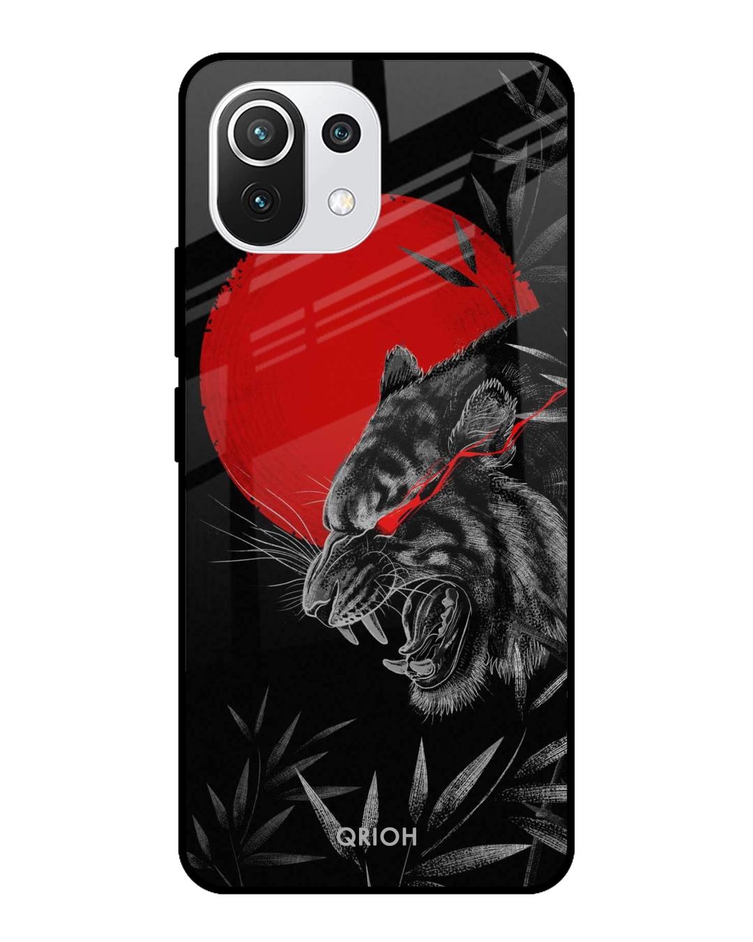 Shop Red Moon Tiger Printed Premium Glass Cover For Mi 11 Lite NE 5G (Impact Resistant, Matte Finish)-Front