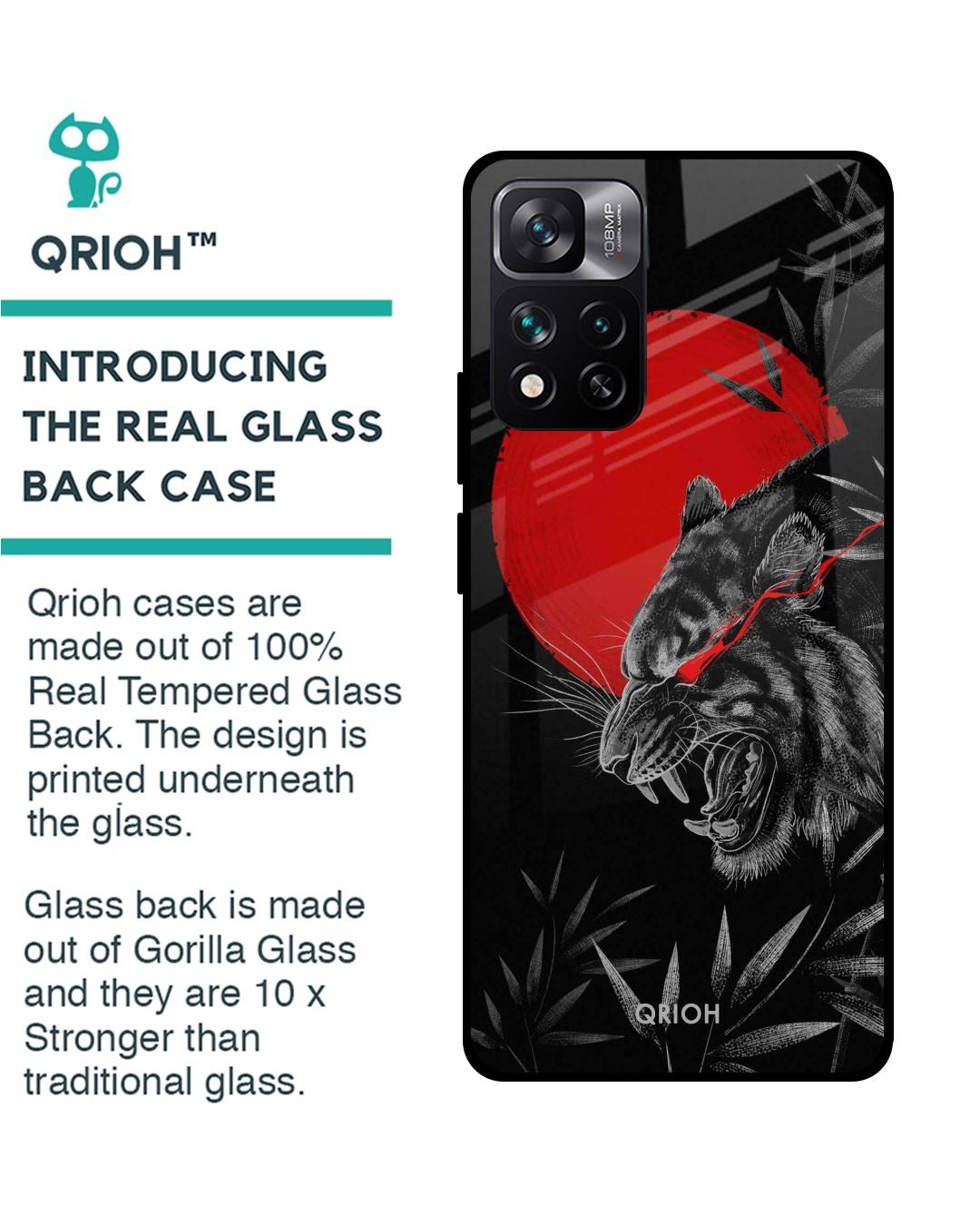 Shop Red Moon Tiger Printed Premium Glass Cover For Mi 11i HyperCharge (Impact Resistant, Matte Finish)-Back