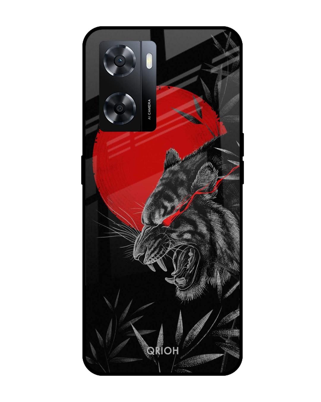 Shop Red Moon Tiger Printed Premium Glass Cover for Oppo A57 4G (Shock Proof, Scratch Resistant)-Front