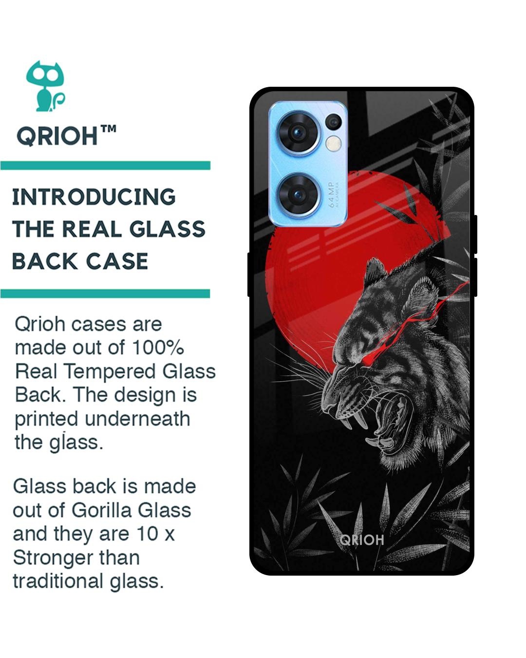 Shop Red Moon Tiger Printed Premium Glass Cover For Oppo Reno7 5G (Impact Resistant, Matte Finish)-Back