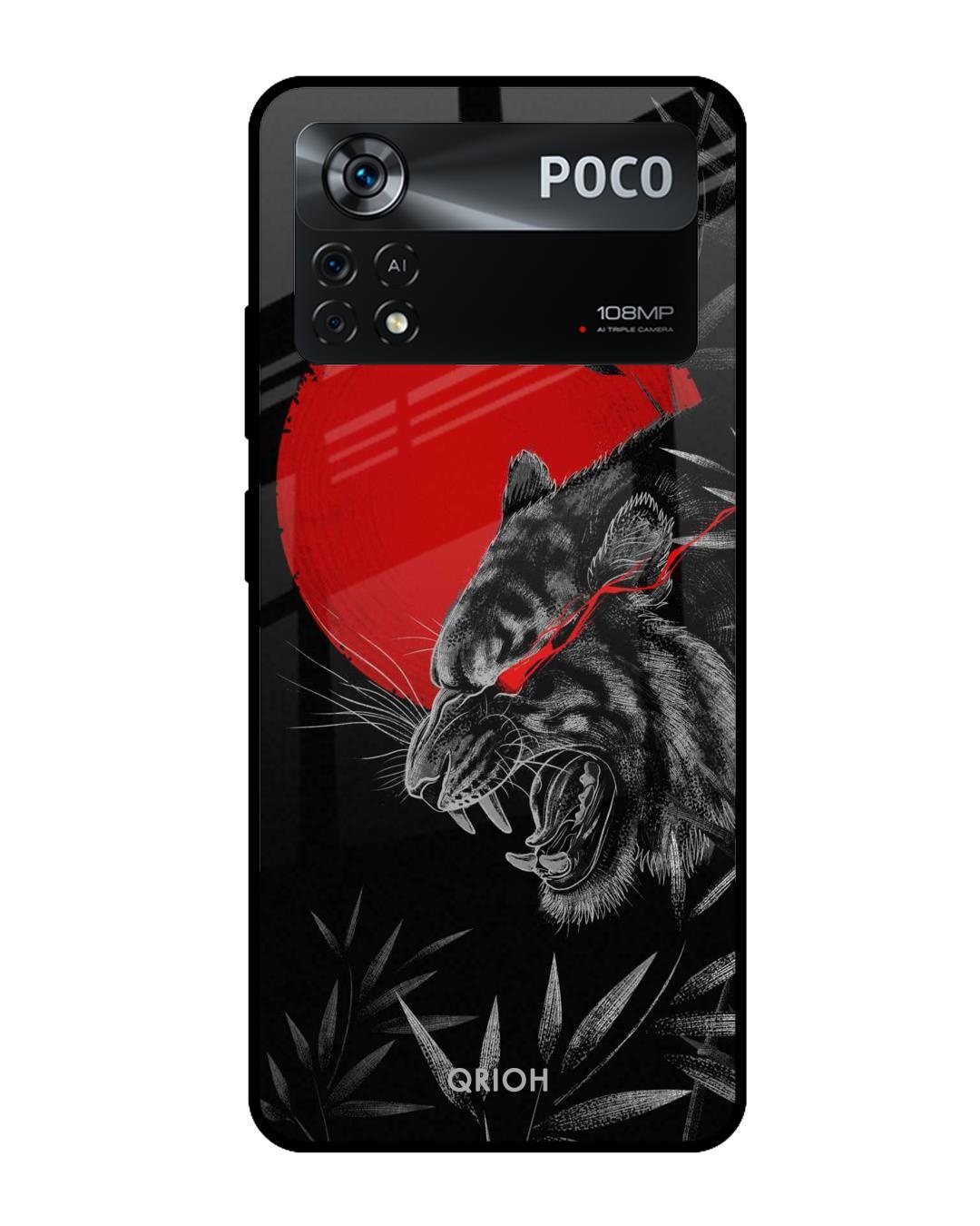 Shop Red Moon Tiger Printed Premium Glass Cover for Poco X4 Pro 5G (Shock Proof, Scratch Resistant)-Front