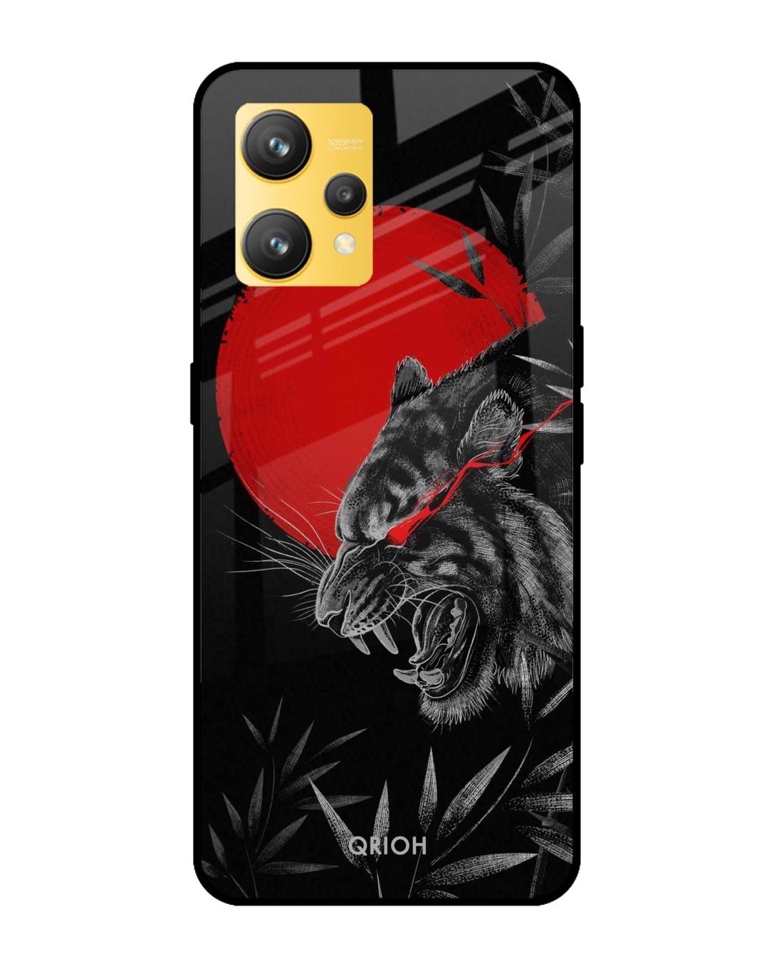 Shop Red Moon Tiger Printed Premium Glass Cover for Realme 9 4G (Shock Proof, Scratch Resistant)-Front
