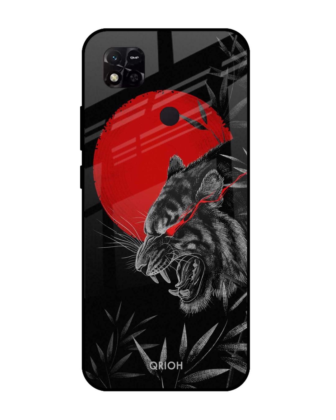 Shop Red Moon Tiger Printed Premium Glass Cover For Redmi 10A (Impact Resistant, Matte Finish)-Front