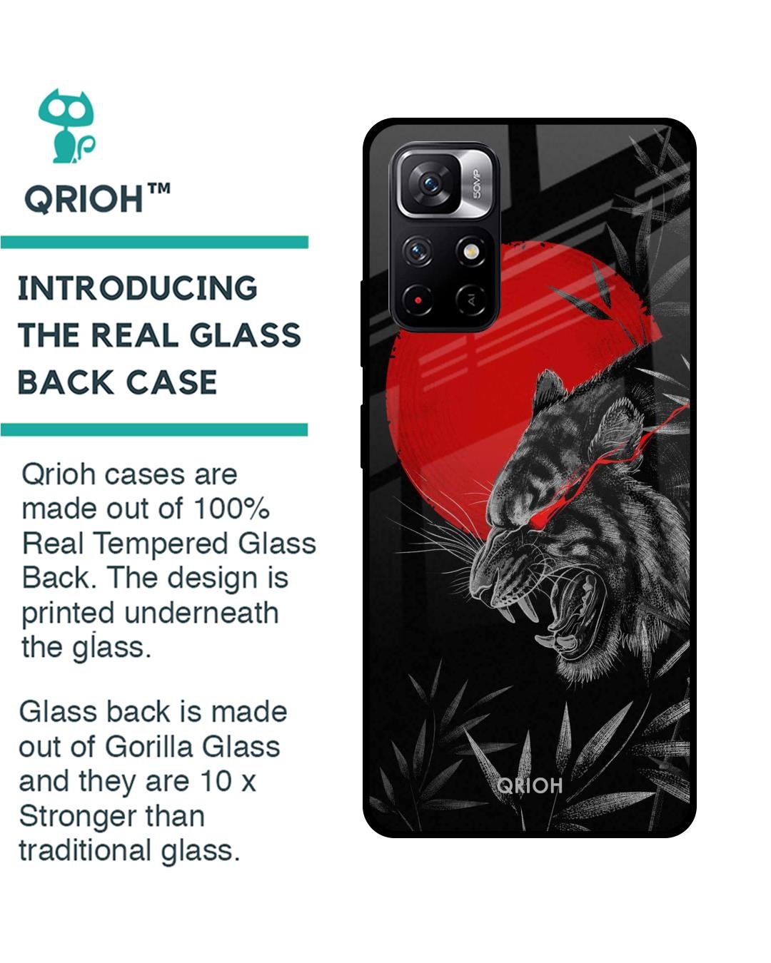 Shop Red Moon Tiger Printed Premium Glass Cover For Redmi Note 11T 5G (Impact Resistant, Matte Finish)-Back