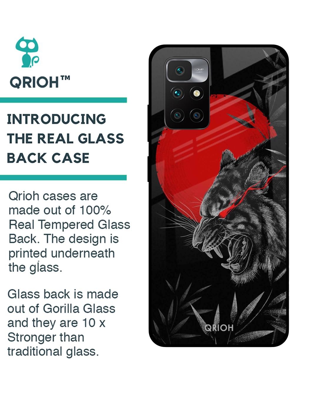 Shop Red Moon Tiger Printed Premium Glass Cover For Xiaomi Redmi 10 Prime(Impact Resistant, Matte Finish)-Back