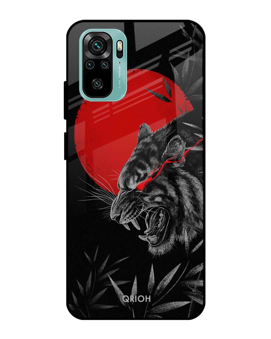 Shop Red Moon Tiger Printed Premium Glass Cover For Xiaomi Redmi Note 10S(Impact Resistant, Matte Finish)-Front