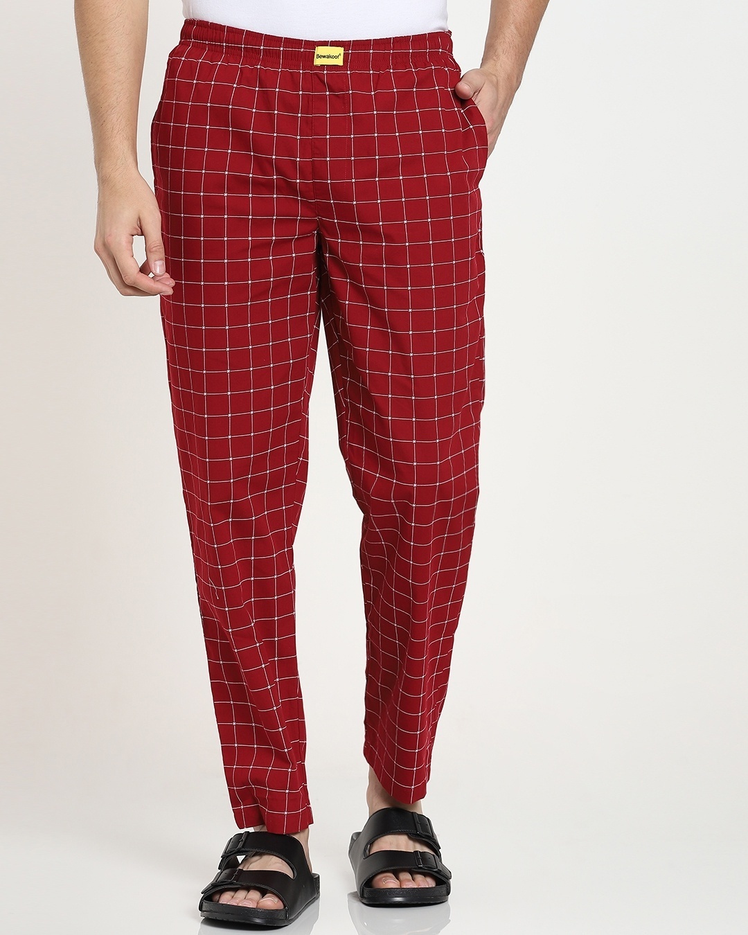 Shop Red Printed Check Pyjama-Front