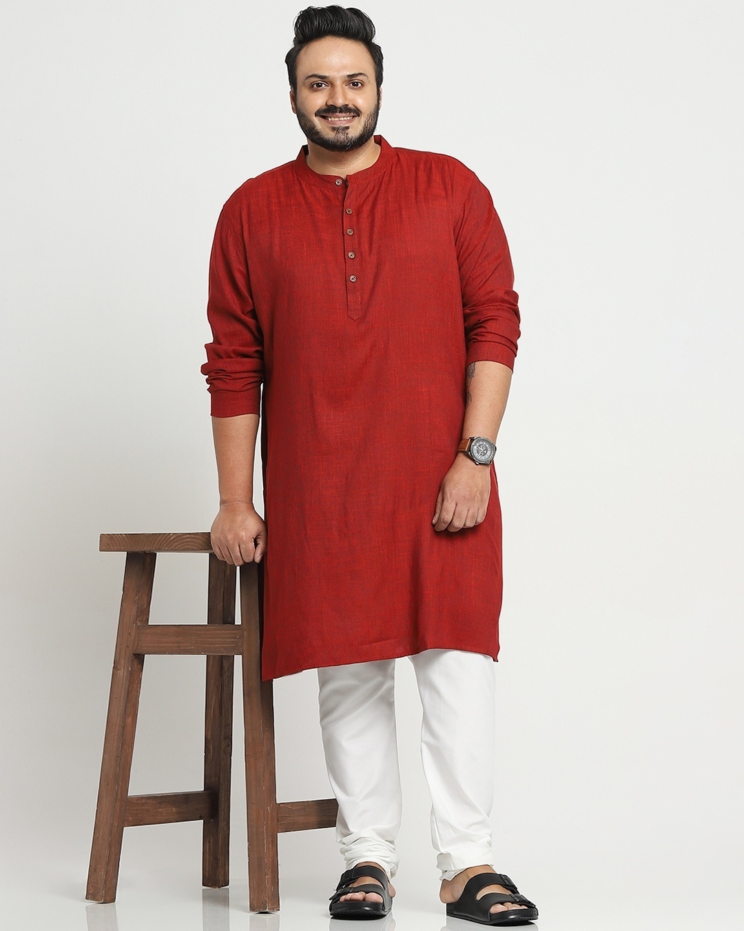 Shop Men's Red Relaxed Fit Plus Size Kurta-Front