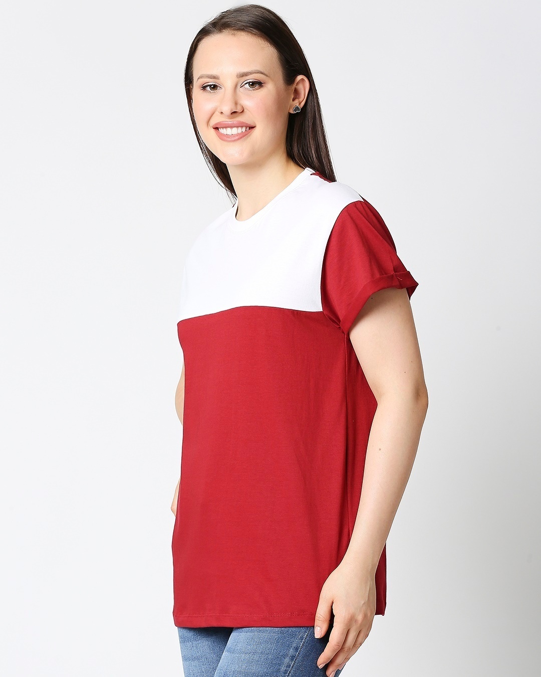 Shop Red Velvet-White Color Block Boyfriend T-Shirt-Design